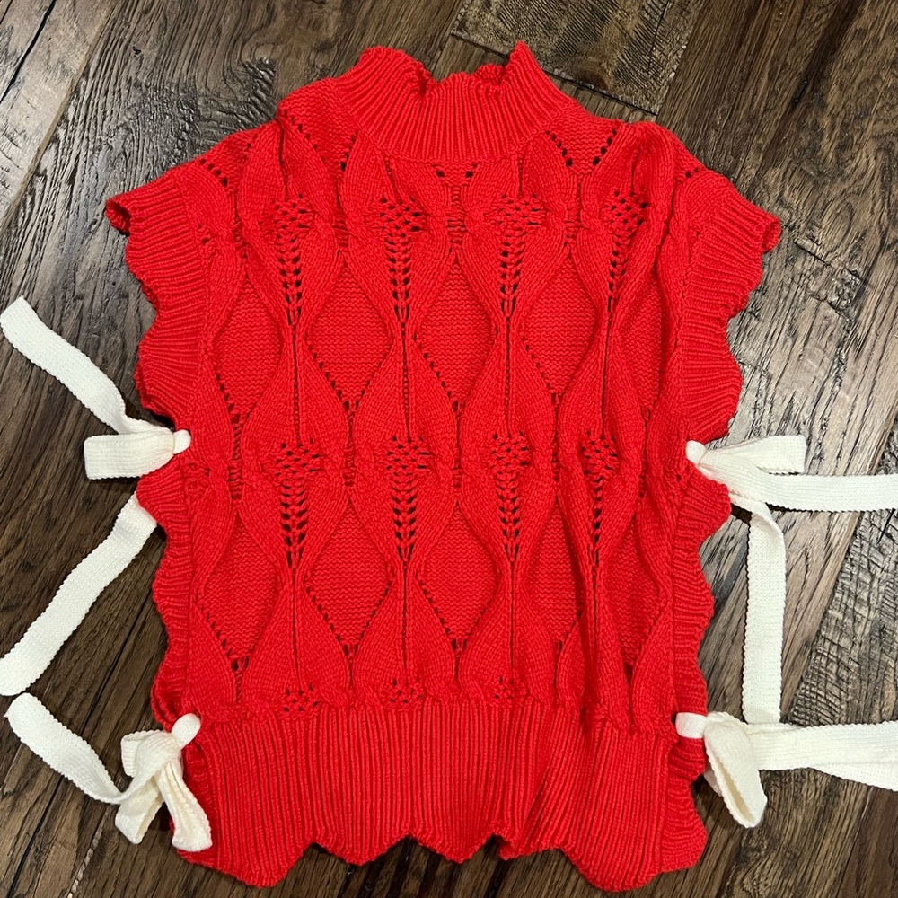 Red Knit Sweater with White Accents